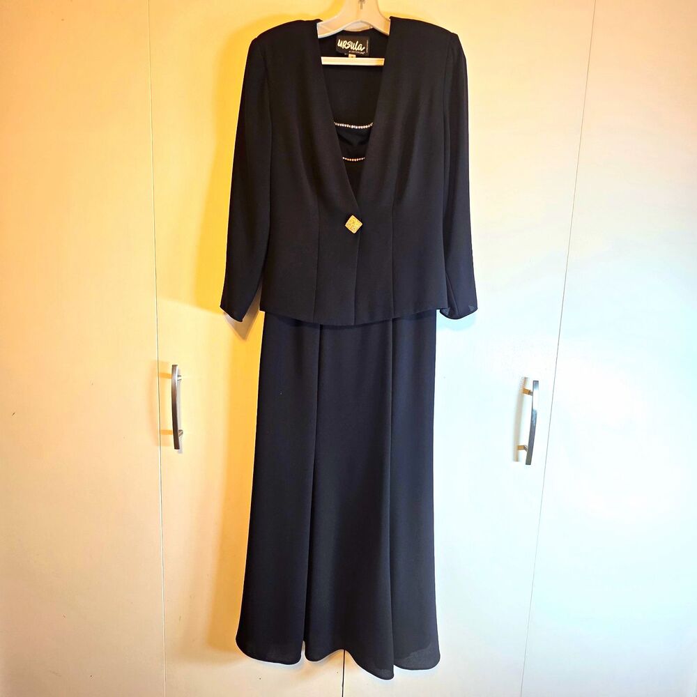 Ursula of Switzerland Black 2-Piece Dress/Jacket Set Size 6 Vintage